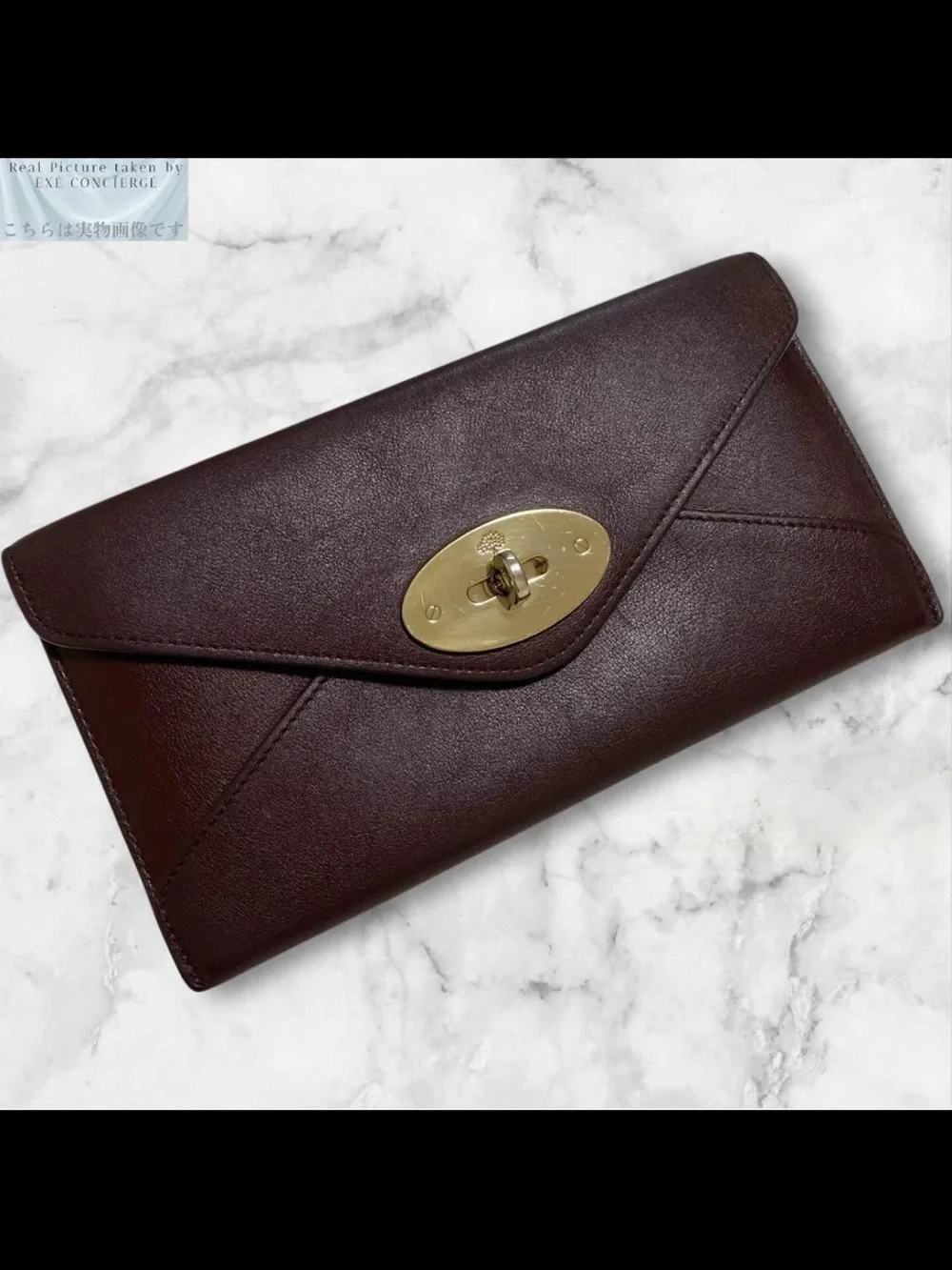 Mulberry Brown Leather Envelope Wallet with Gold Turn-Lock